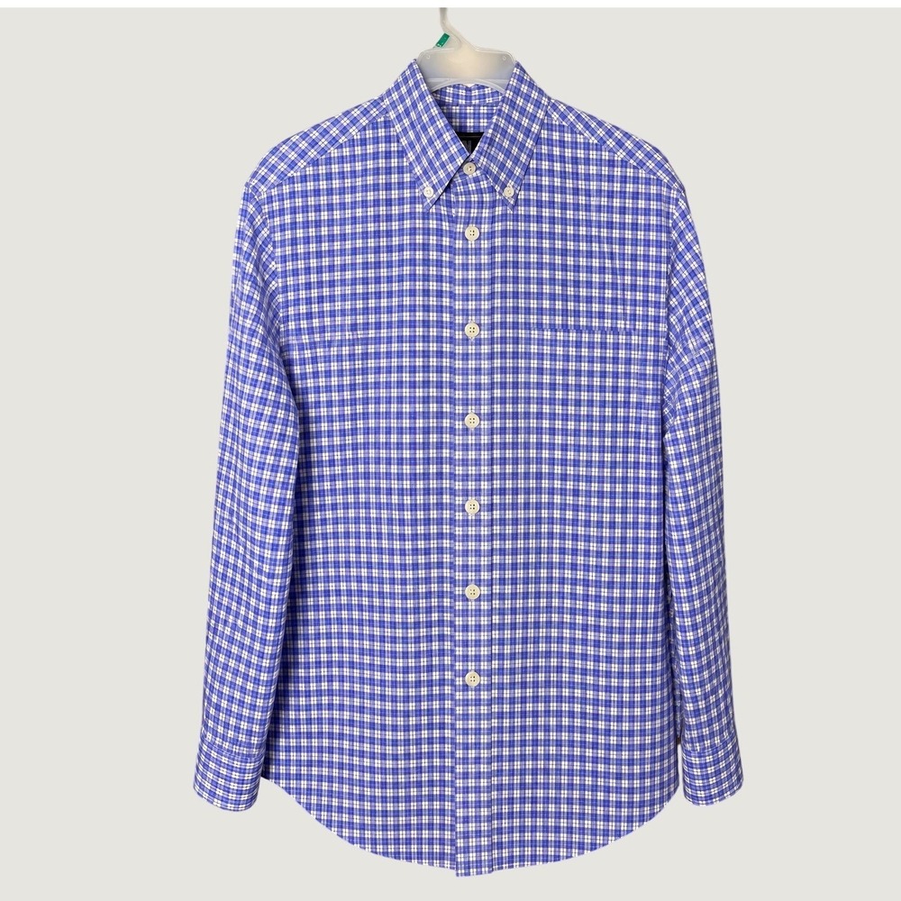 Jos A Bank Traveler Shirt M Purple White Cotton Tailored Fit Check Button Down